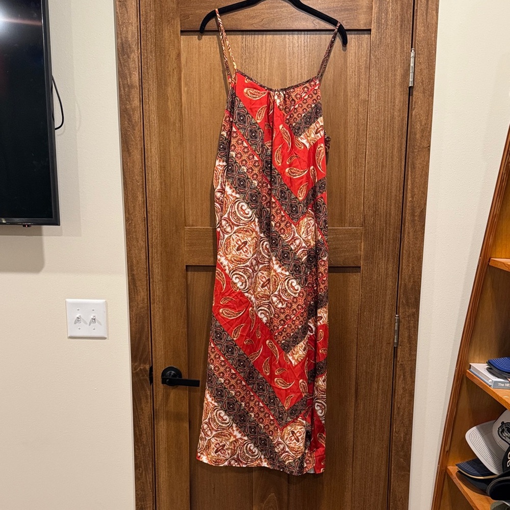 Red and Brown Patterned Maxi Dress